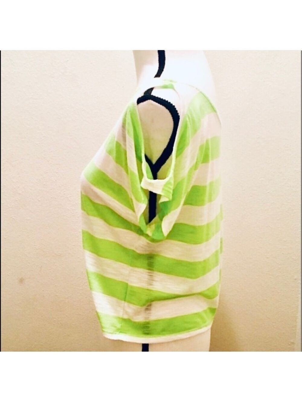 Derek Heart Neon Green Striped Cold Shoulder Tee - Picture 2 of 6
